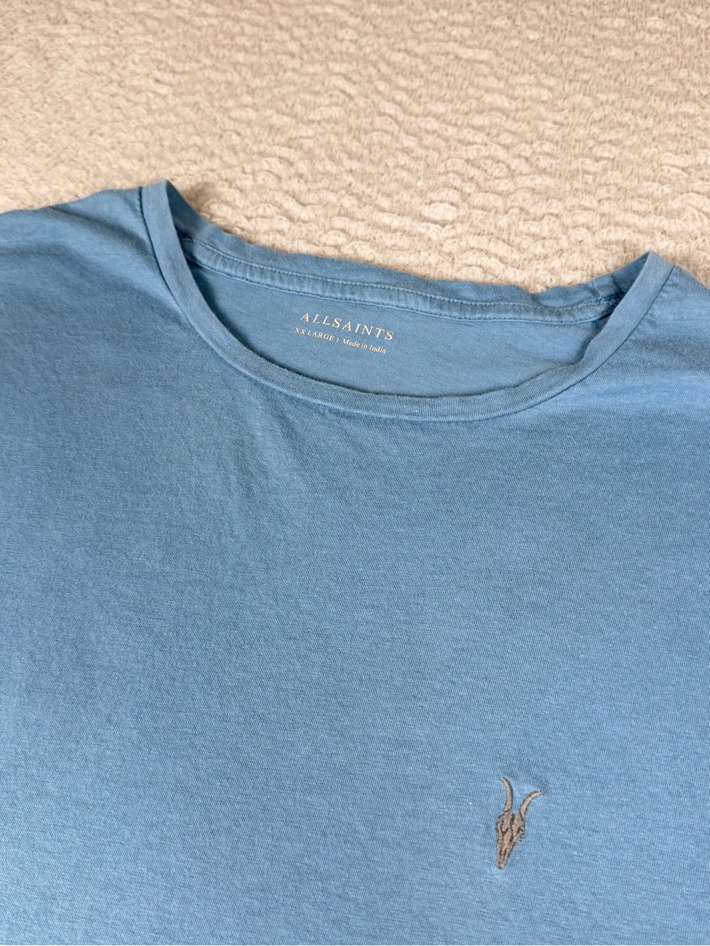 Allsaints Shirt Mens XXL Blue Short Sleeve Crew Neck Cotton Logo Tee Preppy